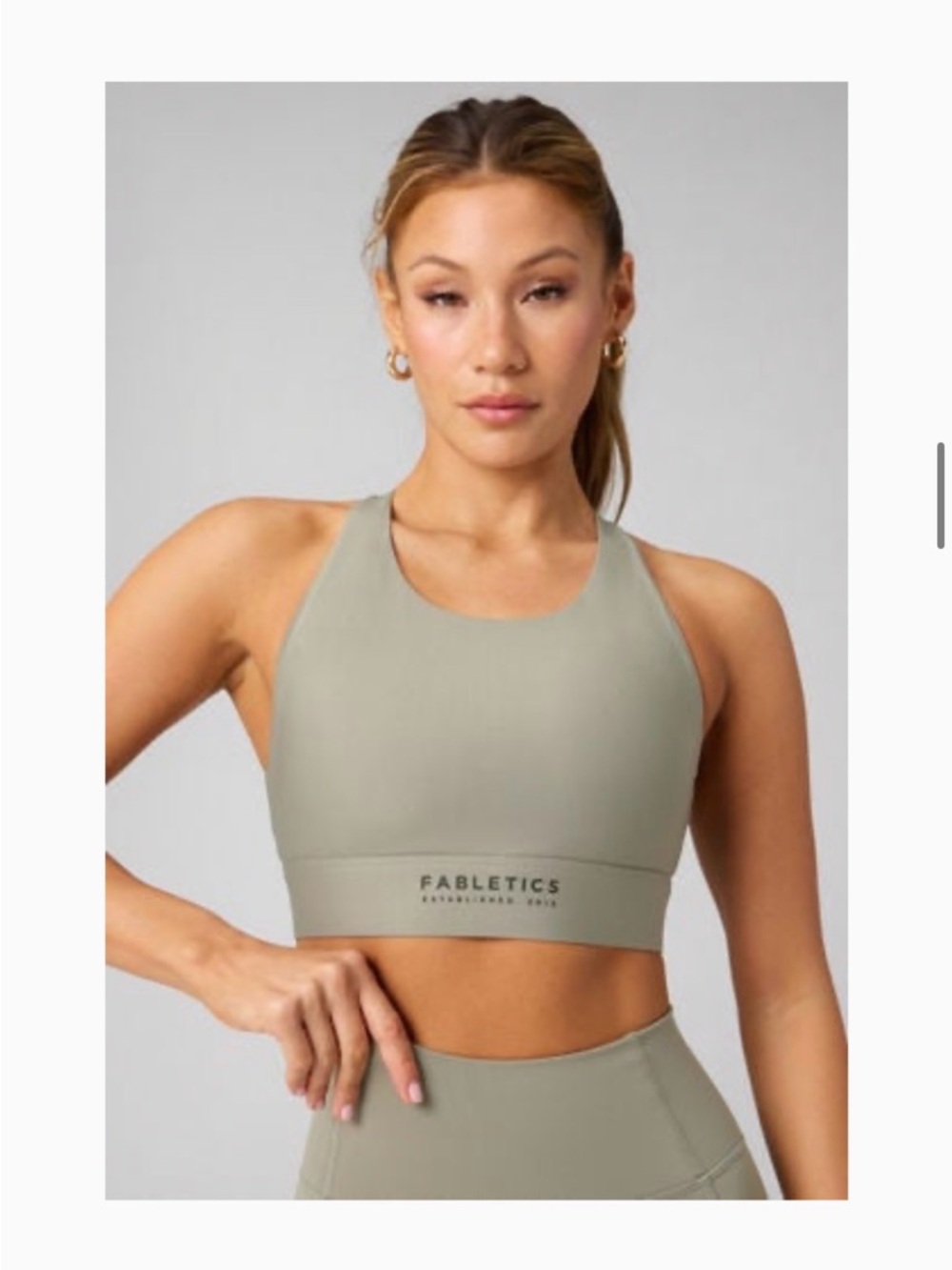 Fabletics Olive Sage High-Neck Sports Bra